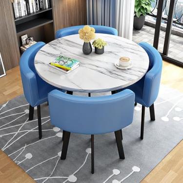 Imagem de Mesa De Jantar Com 4 Cadeiras, Cadeiras De Mesa De Jantar, Conjunto De Jantar Moderno, Sala De Jantar, Conjunto De Cadeiras De Mesa De Jantar, Mesa De Jantar Redonda Que Econ, Light Blue, 80cm