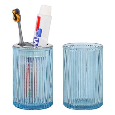 Imagem de Tonxus Suportes de escova de dentes para banheiros, 2 peças de suporte de escova de dentes de vidro, copo de banheiro de 340 g e copo de enxaguante bucal, escova de dentes e organizador de pasta de