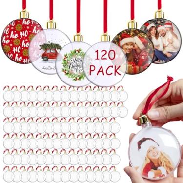 Imagem de Landical 120 peças de enfeites de fotos personalizados para decoração de árvore de Natal com bolas de plástico redondas para pendurar em bolas para decoração de árvore de Natal