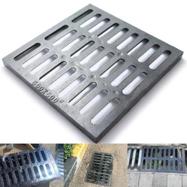 Imagem de GZHDIAN Grelha De Drenagem Ferro Fundido, Tampa Externa 20 * Pol., Canal Alta Resistência Classe B125, Quadrada Preta, Esgoto Metal Para Piso Concreto, Quintal, Calçada E Garagem.