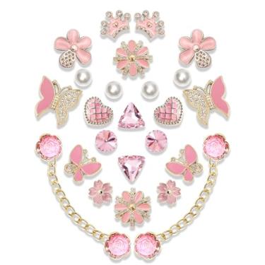 Imagem de Kit de pingentes de sapatos brilhantes com 24 peças – Pérola, Borboleta, Flor e Corrente, Acessórios fofos para presente para mulheres e meninas, Resina Strass, Strass