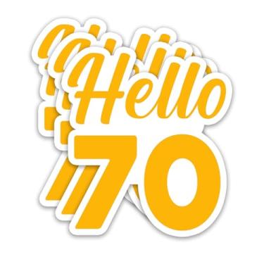 Imagem de (3 peças) Adesivos Hello 70 – Adesivos de vinil à prova d'água para presentes de aniversário de 60 anos, garrafas de água, álbuns, diários, 7,6 x 7,1 cm