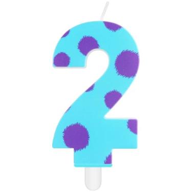 Imagem de iNINGER Miraculous Number 2 Birthday Candle Monster Cupcake Toppers for Kids, Miraculous Blue Purple Polka Dots Cartoon Monster Theme Number Candle for 2nd Birthday Party Baby Shower.