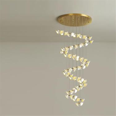 Imagem de OUFULA Contemporâneo Girar Escada Pendente Lâmpada LED Moda Criatividade Sala Restaurante Quarto Villa Hotel Edifício Duplex Candelabro (C B 40 luzes)