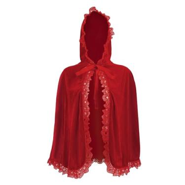 Imagem de GVLAQST Women Little Red Riding Hood Costume Cape Velvet Cloak Halloween Christmas Party Dress Up Outfit for Adult Short
