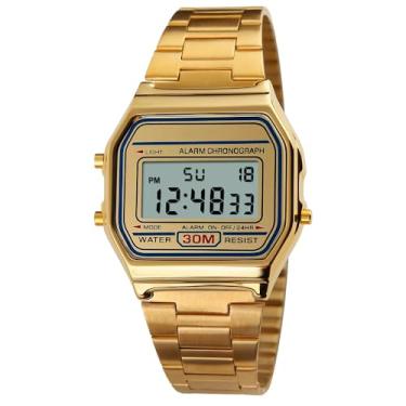 Imagem de Relógio cronômetro masculino casual vintage vintage estilo retrô em aço inoxidável da Vigoroso, Dourado