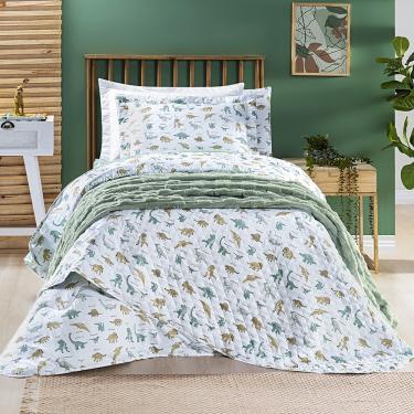 Imagem de Kit Cobre Leito + Jogo de Cama Tutti Kids 200 Fios Solteiro 04 Peças 100% Poliéster - Dino World