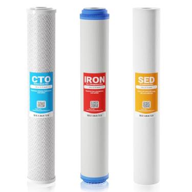 Imagem de Conjunto de filtros de 50,8 cm Slim Blue Iron Buster (pacote com 3) para sistemas de filtragem de água de toda a casa com sedimento de 50,8 cm x 6,3 cm, redução de manganês de ferro, filtros de água