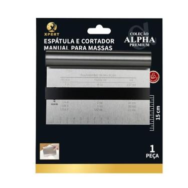 Imagem de Espátula e Cortador de Massa Manual, Aço Inox, 15cm, com Régua e Medidas Gravadas, Cabo Ergonômico