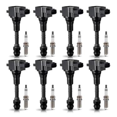 Imagem de ENA Conjunto de 8 bobinas de ignição de velas de ignição platinadas compatíveis com Infiniti FX45 2005-2008 4.5L V8 UF510