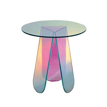 Imagem de Mesa de centro de design simples, mesa de centro nórdica, pequena, redonda, rede vermelha, mesa de centro de plástico simples e colorida, mini mesa lateral transparente minimalista para sala de estar