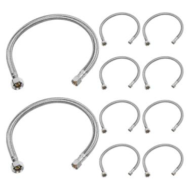 Imagem de KAINGA Pacote com 10, linha de fornecimento de torneira de 50,8 cm (1,7 pés), comp de 3/20.3 cm x FIP de 1/5.1 cm, conector de mangueira de torneira de aço inoxidável trançado, resistente a vazamentos
