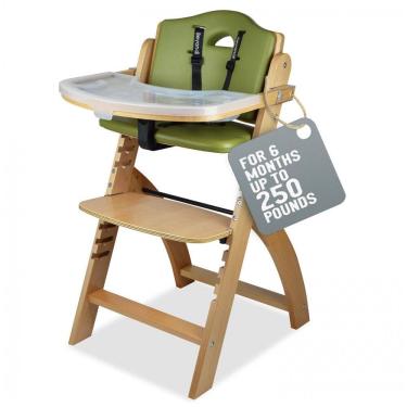 Imagem de Cadeira de Alimentação Cadeirão em Madeira com Bandeja Removível e Altura Ajustável, Abiie, Verde