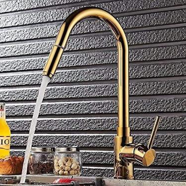 Imagem de RAUGAJ Torneiras, torneira misturadora monobloco de pia de cozinha moderna torneira de cozinha latão esticado ouro sob bancada cozinha banheiro lavatório misturador de alavanca única