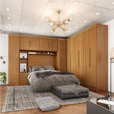 Imagem de Guarda-roupa Modulado Casal Completo 4 Peças 8 Portas 5 Gavetas com Maleiro Smart Plus Cinamomo