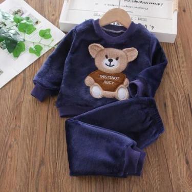Imagem de Pijamas De Flanela Para Meninas E Meninos Com Estampa De Urso Cartoon 