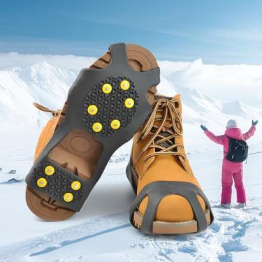 Imagem de Chuteiras de gelo para botas e sapatos - Chuteiras de tração de borracha antiderrapantes com 10 pinos de aço para caminhadas, escaladas e jogging na neve e no gelo