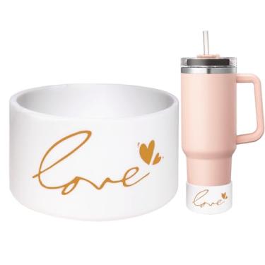 Imagem de Linda capa protetora para bota de silicone com estampa de coração de amor branco e dourado 340.2 g-1,134.0 g para Stanley 1,134 g Tumbler, Hydro Flask, Owala, Yeti, Simple Modern, Iron Flask