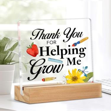 Imagem de Presentes de agradecimento do professor Thank You for Helping Me Grow Placa decorativa de mesa transparente Presentes de agradecimento para professores Placa de acrílico com mesa de suporte decoração