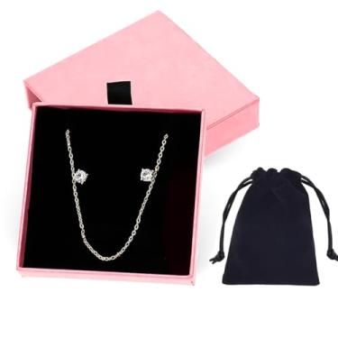 Imagem de Caixa de presente pequena com bolsa de veludo, organizador de joias de papelão quadrado para armazenamento de colar e pulseira de brinco