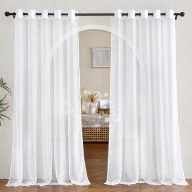 Imagem de Cortinas de janela de sala de estar com textura transparente de 213 cm de comprimento, ilhós casual voile filtro de luz transparente arejado chique tratamentos de janela para porta deslizante/varanda