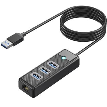 Imagem de Hub USB divisor USB de 4 portas com porta Ethernet RJ45, adaptador expansor USB 3.0 multiportas com cabo longo de 1,8 m para laptop tipo A, pen drive, console, teclado, mouse, HDD