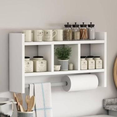 Imagem de Organizador de Cozinha em MDF Branco, Porta Temperos 45cm, Compacto, com Prateleiras e Suporte para Papel Toalha, para Cozinha sinanue