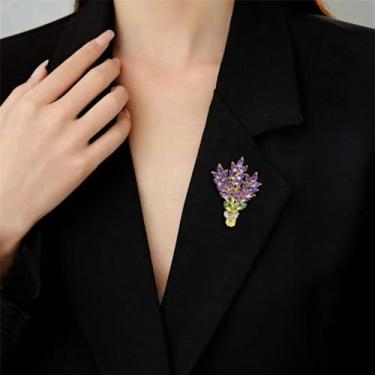 Imagem de Broche de flor de lavanda broches de strass de cristal acessórios elegantes joias para mulheres vestido terno broches moda casamento flores lapela broche cachecol vestido decoração