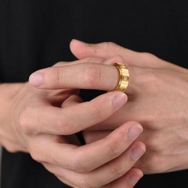 Imagem de Anel giratório de ansiedade de zircão cúbico para homens e mulheres, ouro 14 quilates, banhado a prata/preto, aço inoxidável, joia, 09, Aço inoxidável, Sem pedra preciosa