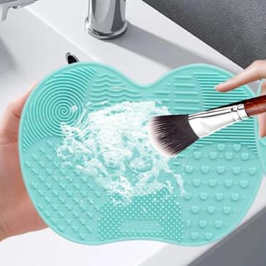 Imagem de Tapete de limpeza de pincel de maquiagem, almofada de limpeza de escova de silicone, almofada de limpeza de escova para pincel, esponja, pó (verde)