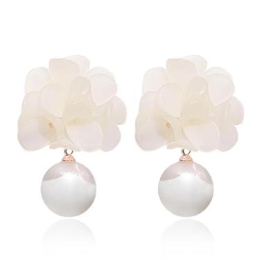 Imagem de Elegante conjunto de flores brincos de pressão para mulheres, design de flor branca e rosa, leve, joia não perfurada, presente