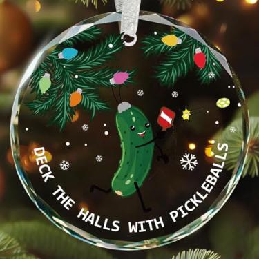 Imagem de Enfeite de pickleball de pepinos em conserva 2025, enfeite de Natal de vidro