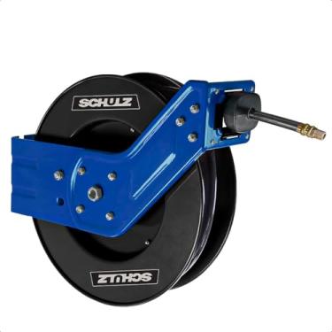Imagem de Carretel Retrátil em Metal com Mangueira de Ar 15m – PVC 3/8", Sistema Automático e Suporte de Parede