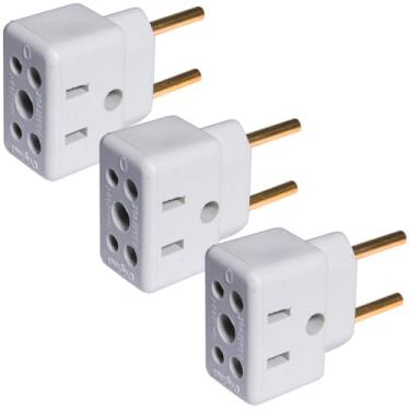 Imagem de 3 UNIDADES | Adaptador Universal de Tomada 10A/20A | Benjamin Tipo T Reforçado 3 para 2 Pinos | Plug Bivolt
