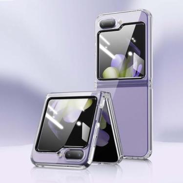 Imagem de Com protetor de tela capa de silicone transparente para Samsung Galaxy Z Flip 5 ZFlip 5 Z Flip5 Fivela de metal capa traseira de proteção completa, transparente, para Samsung Z Flip 5