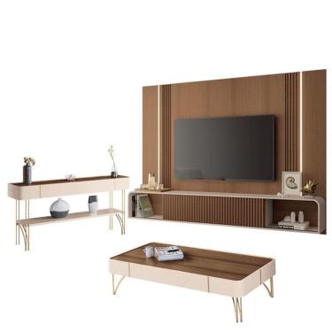 Imagem de Home Suspenso Empire E Aparador Vivant E Mesa De Centro Cadenza Castanho Off White - Hb Móveis