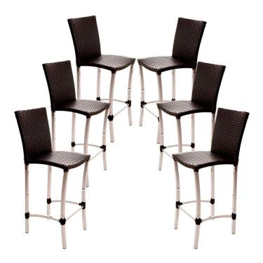 Imagem de 6 Banquetas Alta Cannes Em Alumínio Para Cozinha Bar Edícula Preto