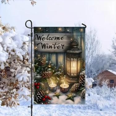 Imagem de Bandeira de jardim de inverno dupla face de 30,5 x 45,7 cm - Design de lanterna e vela | Perfeito para decoração de Natal e Ano Novo ao ar livre