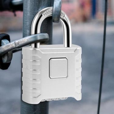 Imagem de Cadeado de combinação de 4 dígitos, código de liga de zinco, redefinível, bloqueio de portão ao ar livre, seguro, escola, academia, cadeado à prova de ferrugem, cadeado com senha, resistente