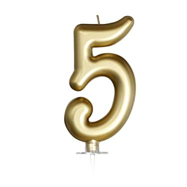 Imagem de Vela dourada número 5 de aniversário, decorações de aniversário douradas, velas para topo de bolo, decoração de festa, comemorações de aniversário e formatura