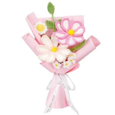 Imagem de XIAOMAIDAM Flores Kelsang tecidas à mão (pacote com 1), adequadas para decoração de Natal na mesa da família, para namorada, mãe, flor artificial rosa, aniversário dos namorados (flores Kelsang rosa)