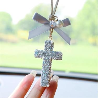 Imagem de Ornamento acessórios moda crossover interior de carro, diamantes requintados carro espelho retrovisor acessório pingente (branco)