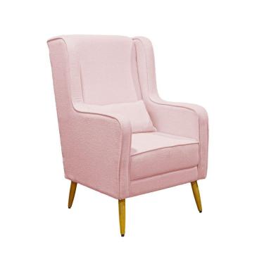 Imagem de Poltrona De Amamentação Pé Palito Eduarda Com Puff Veludo Velvet Rose