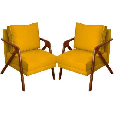 Imagem de Kit 2 Poltronas Decorativa Shine Pé Castanho - Mostarda Suede