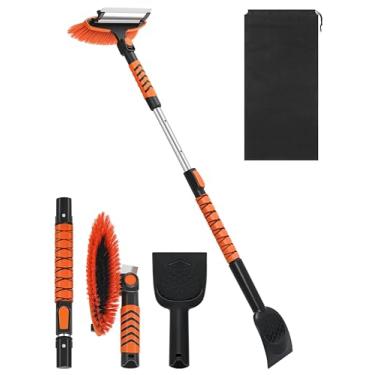 Imagem de Ordenado Escova de neve de 109 cm e raspador de gelo - Raspadores de neve extensíveis e limpador para para-brisa de carro, escova de neve giratória de 180° com aderência de espuma, escovas de vassoura