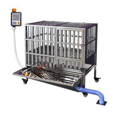 Imagem de Gaiola para cães de aço inoxidável, canil interno e externo com rodas, vaso sanitário para cães com descarga automática, com parede à prova de respingos (125 cm/49,2 pol.)