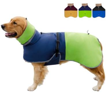 Imagem de Casaco de inverno impermeável para cães, jaqueta refletiva de lã com gola rolê com proteção contra neve para cães grandes, roupas para animais de estimação em clima frio (verde, 2GG)