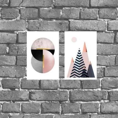 Imagem de Kit 2 Placas Decorativas Geométricas Rosês 18X27Cm - Quadros On-Line