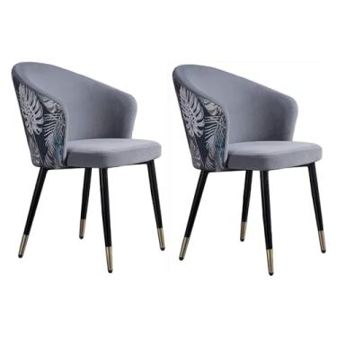 Imagem de Conjunto de 2 cadeiras de jantar poltronas para sala de estar com pernas de metal, assento de veludo e encosto bordado, cadeira de maquiagem para quarto