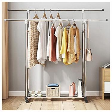 Imagem de LWJYMXBD Trilho de suspensão duplo para roupas, rack de roupas extensível de 25 mm trilho de roupas resistentes com prateleira de armazenamento e rodízios (tamanho: 70 cm)
